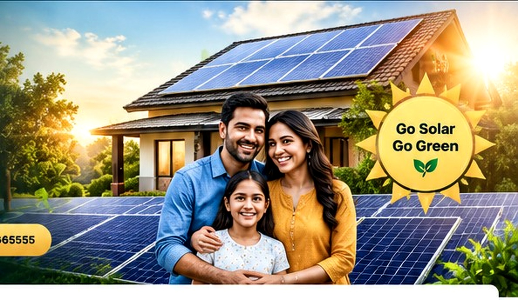 Solar rooftop installation with family